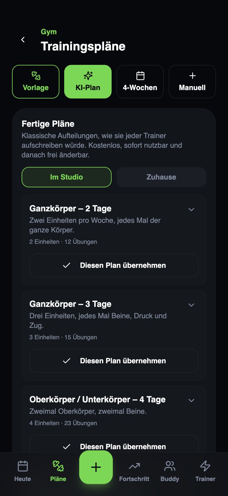 Athlix One Gym: fertige Trainingspläne fürs Studio und für zuhause